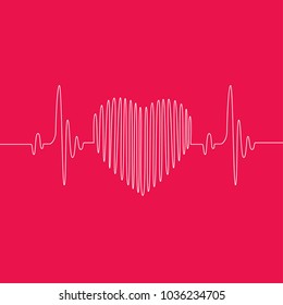 Medical design - heart made by cardiogram on red background