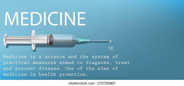 Medical design for the design of hospitals and sites. Medical equipment.
A syringe with medicine. Medical instrument. Stock vector.