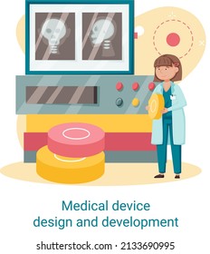 Entwicklung und Entwicklung von Medizinprodukten mit Wissenschaftlern entwickeln Forschungsgeräte, Geräte und Experimente. Labordiagnostik-Service Chemie-Labors, pharmazeutische Forschung
