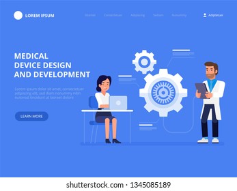Medical device design and development. Science concept. Idea of education and innovation. Vector flat illustration