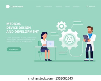 Medical device design and development. Science concept. Idea of education and innovation. Vector flat illustration
