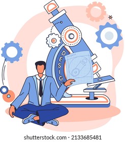 Medical device design and development, scientist develop research appliance, equipment new heavy duty microscope. Laboratory diagnostic service, chemistry clinic laboratories, pharmaceutical research