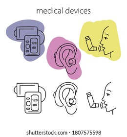 medical device icon ( ear, inhaler, tonometer, hearing aid )