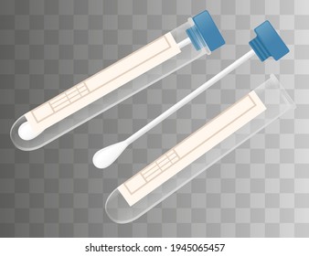 Medical device for taking a swab from the nose or throat cotton stick with plastic tube test tube vector illustration on transparent background