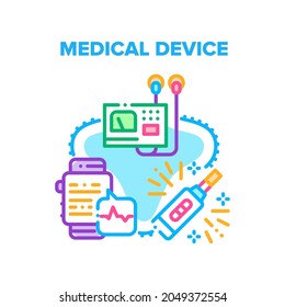 Medical Device Vector Icon Concept. Smart Watches And Medical Device For Monitoring Heartbeat, Glucometer Tool For Measuring Sugar In Blood. Medicine Equipment For Examining Health Color Illustration