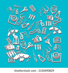 Medical devices doctor and patient pills injections vaccine health treatment research. Vector illustration, icon, background, wallpaper