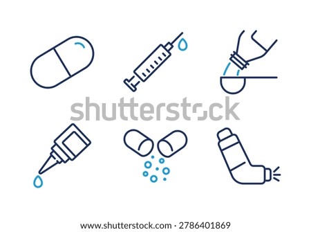 Medical Devices and Drug Administration thin line icon set. Minimal web icons