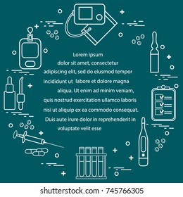 Medical devices, tools and drugs arranged in a circle. Health and treatment.