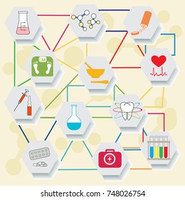 Medical devices, tools and drugs. Health and treatment.