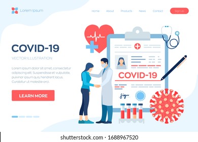 Medical diagnosis - Coronavirus 2019-nCov. Medical concept of COVID-19. Doctor taking care of patient. Coronavirus symptoms. Lungs infection. Dangerous corona virus pandemic risk. Vector illustration.