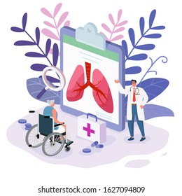 Medical diagnosis. Doctor taking care of patient.Vector illustration concept of healthcare.Health education with lungs. Vector illustration.