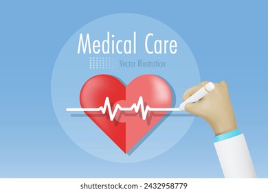 Medical diagnosis and health care service. Doctor hand draw ECG - EKG line on jigsaw heart. Hospital treatment and surgery to solve patient health problem. 3D vector created from graphic software.