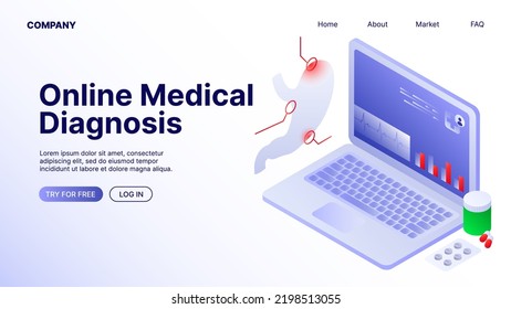 Medical Diagnosis Online. Landing Page White Illustration. Vector illustration