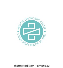 Medical diagnostic center logo template. Vector symbol of the cross in a circle. Label of treatment clinic isolated on white background.