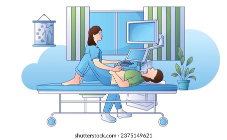 Medical diagnostic equipment flat line composition with internal examination tools vector illustration