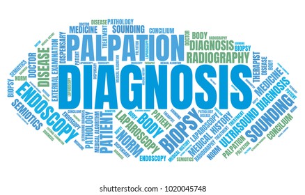 Medical Diagnostics Word Cloud. Vector Diagnosis Collage Made of Popular Medicine Tags