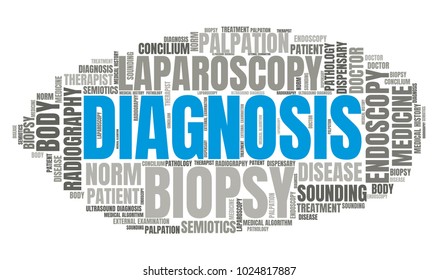 Medical Diagnostics Word Cloud. Vector Diagnosis Collage Made of Popular Medicine Tags