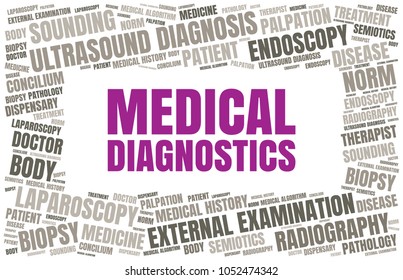 Medical Diagnostics Word Cloud. Vector Diagnosis Collage Made of Popular Medicine Tags