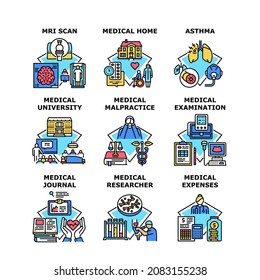 Medical diesase treatment. Astma, mri scan. university doctor. expenses health cost. malpractice negligence. researcher laboratory science. examination medical vector concept color illustration