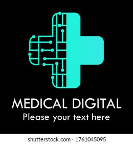 Medical digital logo design template illustration. there is cross, suitable for medical, web, pharmacy, internet, network, branding, media, globe, clinic, business, etc