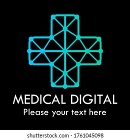 Medical digital logo design template illustration. there is cross, suitable for medical, web, pharmacy, internet, network, branding, media, globe, clinic, business, etc