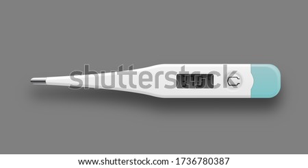 Medical digital thermometer with numbers of 37 degrees. Realistic single object isolated on a gray background. Vector illustration
