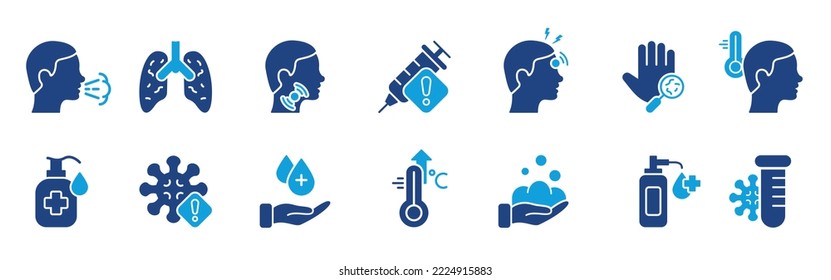 Medical Disease Protection of Pathogen Bacteria Symbol. Coronavirus Epidemic Safety Silhouette Icon Set. Prevent Flu Virus Infection Glyph Pictogram. Isolated Vector Illustration.