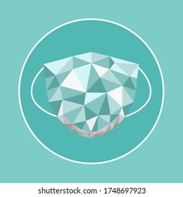 Medical disposable mask vector icon. Personal protective equipment. Low poly style with background. Medical green color. For illustration, advertising, print, web, poster, icon, pictogram, packaging.