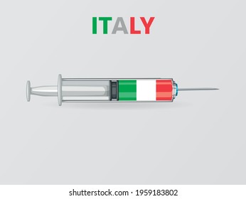 Medical disposable syringe icon with Italy Flag. Applicable for covid 19, coronavirus vaccine injection, vaccination illustration. plastic syringe. Vector illustration