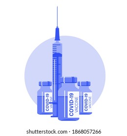 Medical disposable syringe icon with needle. Applicable for covid 19, coronavirus vaccine injection, vaccination illustration. plastic syringe with needle. Covid 19 vaccine bottle. Vector illustration