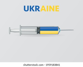 Medical disposable syringe icon with Ukraine Flag. Applicable for covid 19, coronavirus vaccine injection, vaccination illustration. plastic syringe. Vector illustration