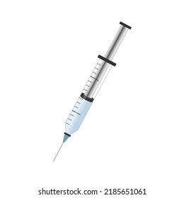 Medical disposable syringe with a needle. Applicable for vaccine injection, vaccination illustration.Plastic syringe with needle. Vector illustration