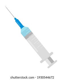 Medical disposable syringe with needle, filled with medicine (vaccine). Vector illustration.