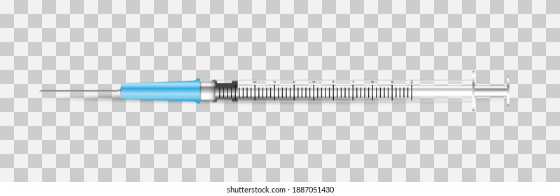 Medical disposable syringe with needle isolated on transparent background, vector illustration