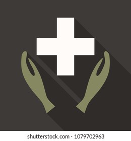 Medical Distribution Care Hands flat vector pictograph with colored versions. Color medical distribution care hands icon