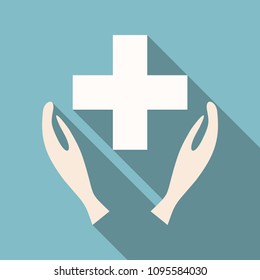 Medical Distribution Care Hands flat vector pictograph with colored versions. Color medical distribution care hands icon
