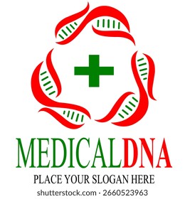 Medical dna vector logo template. This design use chromosome and cross symbol. Suitable for health business.