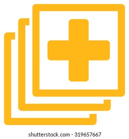 Medical Docs vector icon. Style is flat symbol, yellow color, rounded angles, white background.