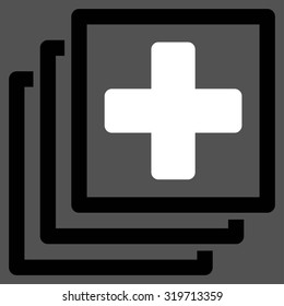 Medical Docs vector icon. Style is bicolor flat symbol, black and white colors, rounded angles, gray background.