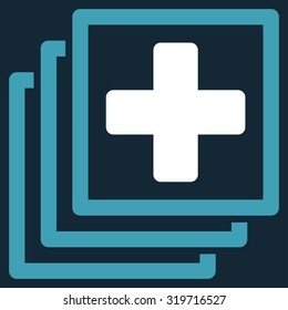 Medical Docs vector icon. Style is bicolor flat symbol, blue and white colors, rounded angles, dark blue background.