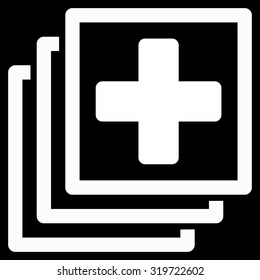 Medical Docs vector icon. Style is flat symbol, white color, rounded angles, black background.