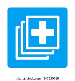 Medical Docs vector icon. Style is flat rounded square button, white and blue colors, white background.