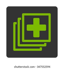 Medical Docs vector icon. Style is flat rounded square button, eco green and gray colors, white background.