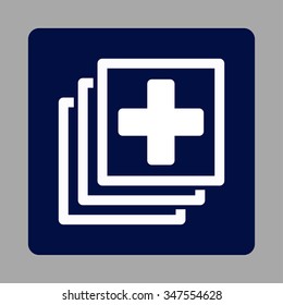 Medical Docs vector icon. Style is flat rounded square button, white and dark blue colors, silver background.