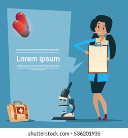 Medical Doctor African American Woman Practitioner Point To Empty Board Flat Vector Illustration