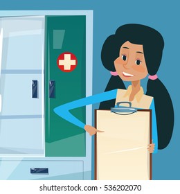 Medical Doctor African American Woman Practitioner Point To Empty Board Flat Vector Illustration