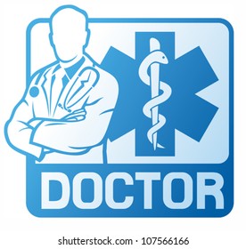 Medical Doctor And Caduceus Snake With Stick Sign