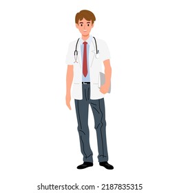 Medical doctor character isolated on a white background. Vector illustration of healthcare professional in hospital concept.