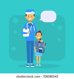 Medical Doctor With Child Holding X Ray Hospital Examination Concept Flat Vector Illustration