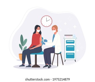 Medical doctor in clinic giving senior man injection coronavirus vaccine. Immunity health vaccination concept in hospital. Covid vaccine shot for patient. Vector illustration